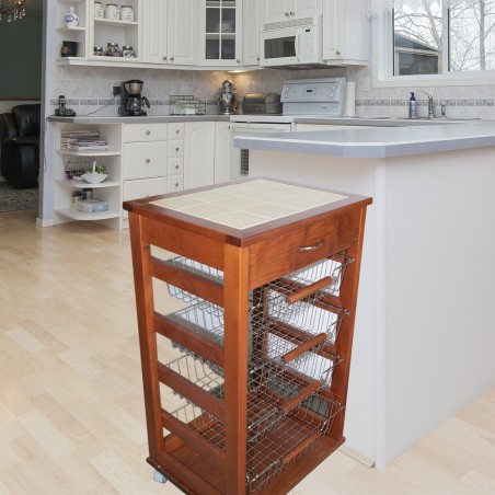 380038 Chariot en bois de hêtre Vesuvio avec porte-fruits pour gagner de place