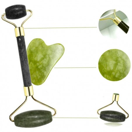 210689 Masseur à rouleaux jade pour le visage corps en pierre naturelle GuaSha