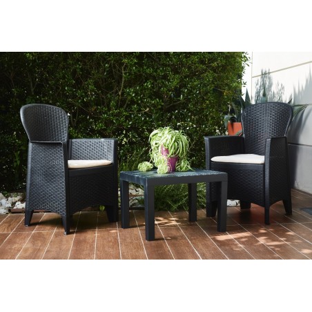 Salon pour intérieur ou extérieur AKITA Polirrattan gris 2 fauteuils table basse