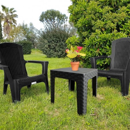 Table basse de jardin MONACO effet rotin ANTHRACITE en résine polypropylène