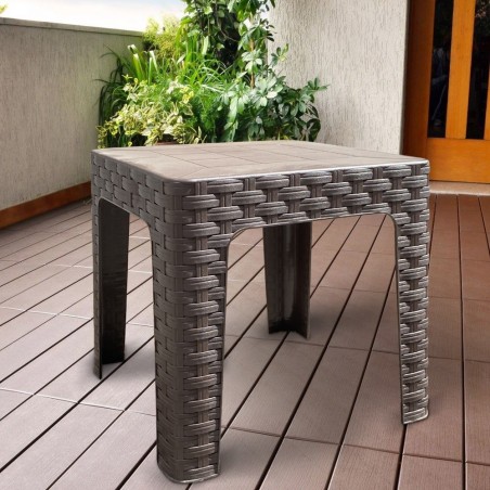 Table basse de jardin MONACO effet rotin marron en résine polypropylène