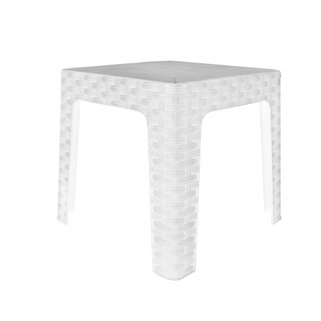 Table basse de jardin MONACO effet rotin blanche en résine polypropylène