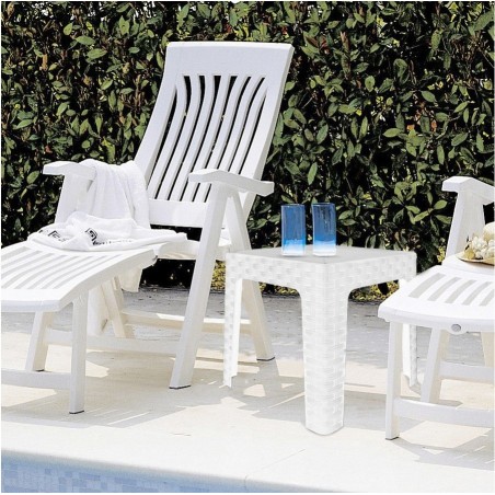 Table basse de jardin MONACO effet rotin blanche en résine polypropylène