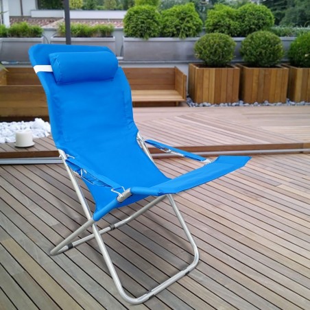 660187 Chaise longue de plage pliante et rembourrée en métal avec coussin