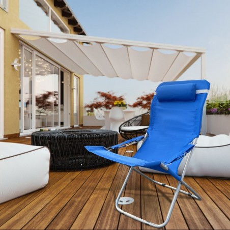 660187 Chaise longue de plage pliante et rembourrée en métal avec coussin