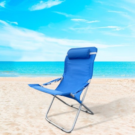 660187 Chaise longue de plage pliante et rembourrée en métal avec coussin