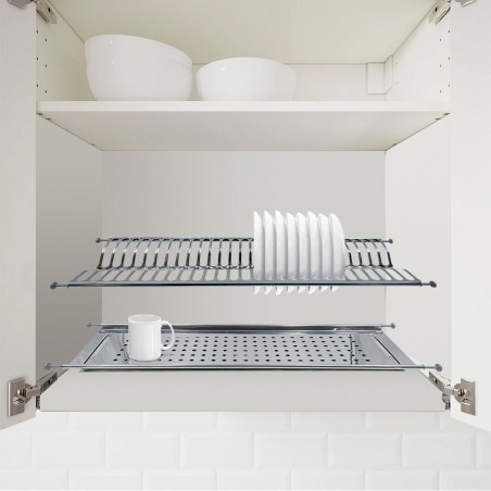 Égouttoir à vaisselle avec plateau et ressort 76 cm en acier inoxydable