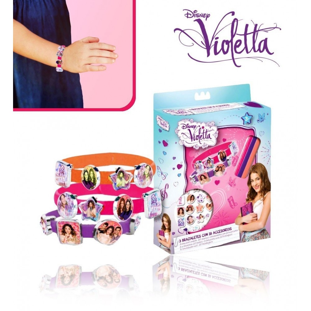 Ensemble de 3 bracelets en silicone avec 18 accessoires Violetta Disney V-Lovers WD95001