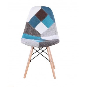 Chaise fantaisie BLEU patchwork  48x54x85 cm pieds bois...