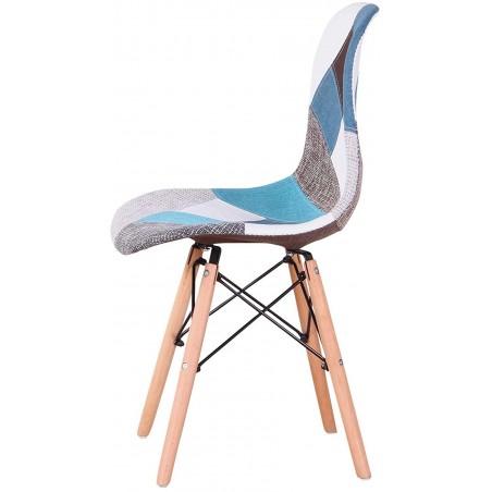 Chaise fantaisie BLEU patchwork  48x54x85 cm pieds bois et assise moelleuse