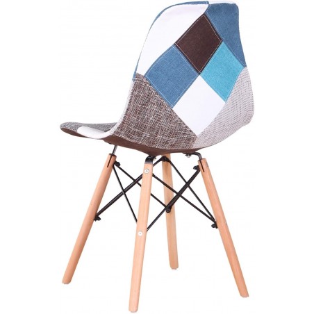 Chaise fantaisie BLEU patchwork  48x54x85 cm pieds bois et assise moelleuse