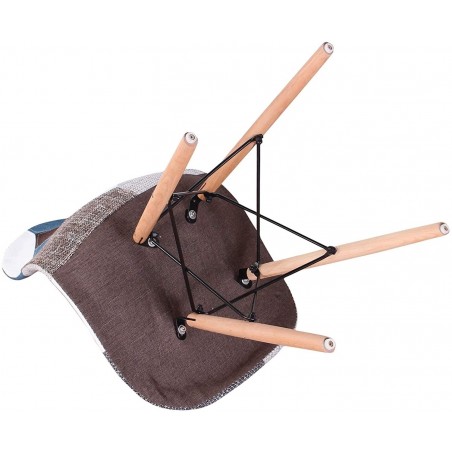 Chaise fantaisie BLEU patchwork  48x54x85 cm pieds bois et assise moelleuse