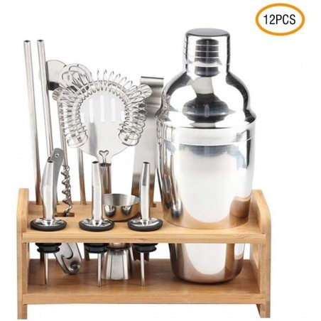 187561 Kit 12 + 1 pièces 550ml de socle en bois Barman et guide cocktail