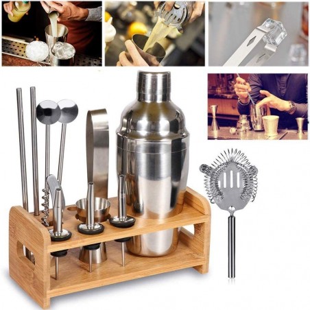 187561 Kit 12 + 1 pièces 550ml de socle en bois Barman et guide cocktail