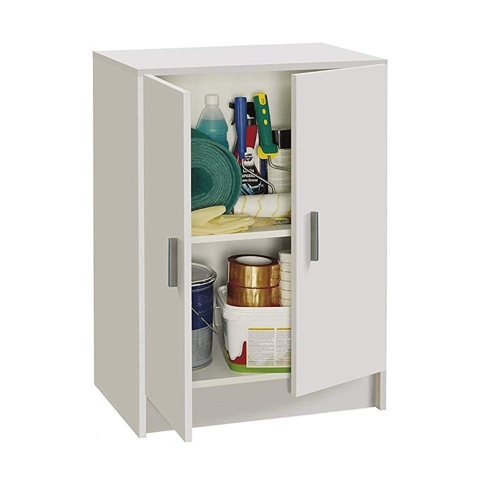 251844 Armoire bas polyvalent avec 2 portes et en bois blanc 59x37x80cm