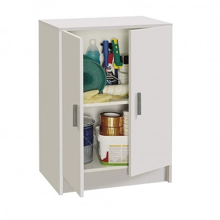251844 Armoire bas polyvalent avec 2 portes et en bois blanc 59x37x80cm