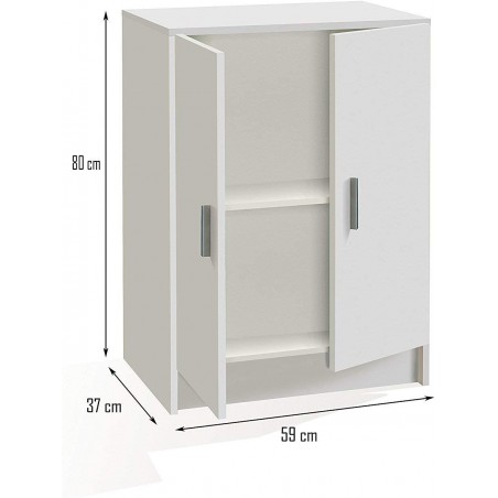 251844 Armoire bas polyvalent avec 2 portes et en bois blanc 59x37x80cm