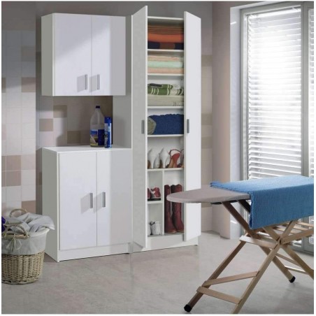 251844 Armoire bas polyvalent avec 2 portes et en bois blanc 59x37x80cm