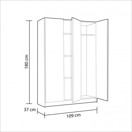 240824 Armoire multifonction avec 3 portes et 4 étagères en MDF 109x37x180cm