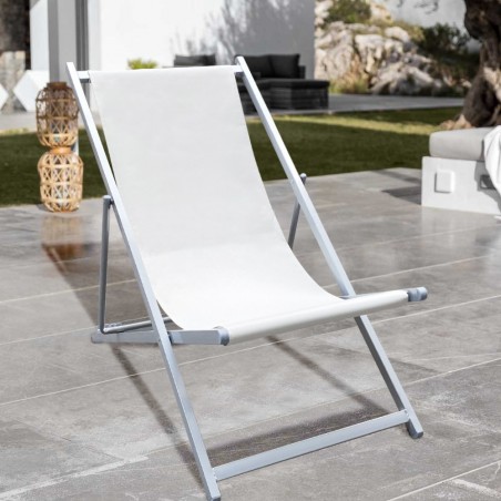 Chaise longue plage MATERA 3 Positions Pliable Structure en Fer et Tissu Oxford