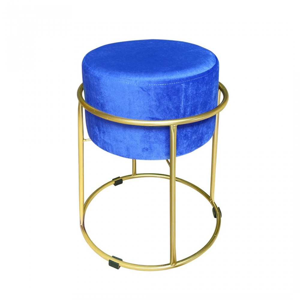 Tabouret Pouf en Velours Doux Design Luxury Structure Métal Couleur Or 44x38