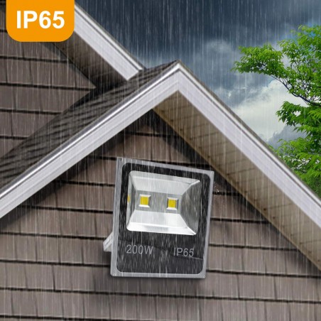 Phare LED 200W Lumière chaude pour extérieur imperméable IP65 avec support