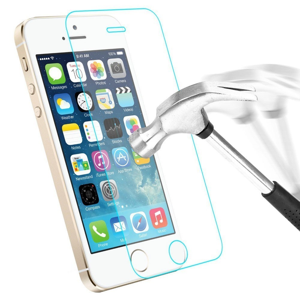 Film protecteur - protection écran téléphone en verre trempé transparent protège des chocs et des chutes - iPhone 5 / 5e / 5s 