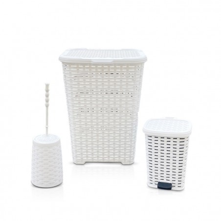 Ensemble 3pcs Accessoires De Bain Rattan 304636 Panier Linge Poubelle Poubelle