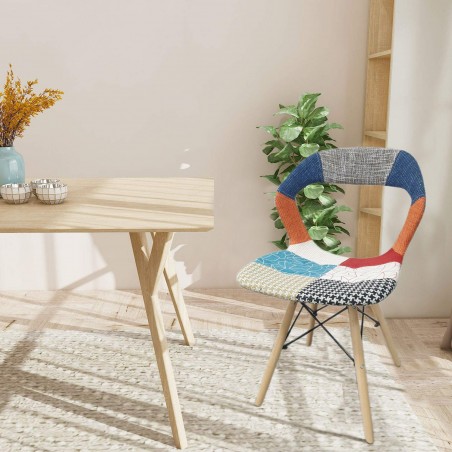 Chaise PARIGI en Patchwork Jambes en Bois Hêtre Structure Métal Souple