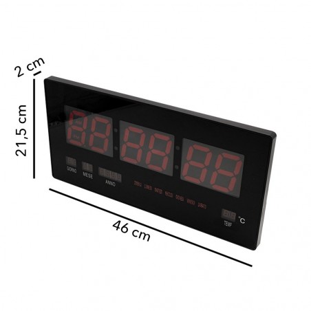 Horloge murale numérique LED 146228 calendrier température 46x21x2 cm