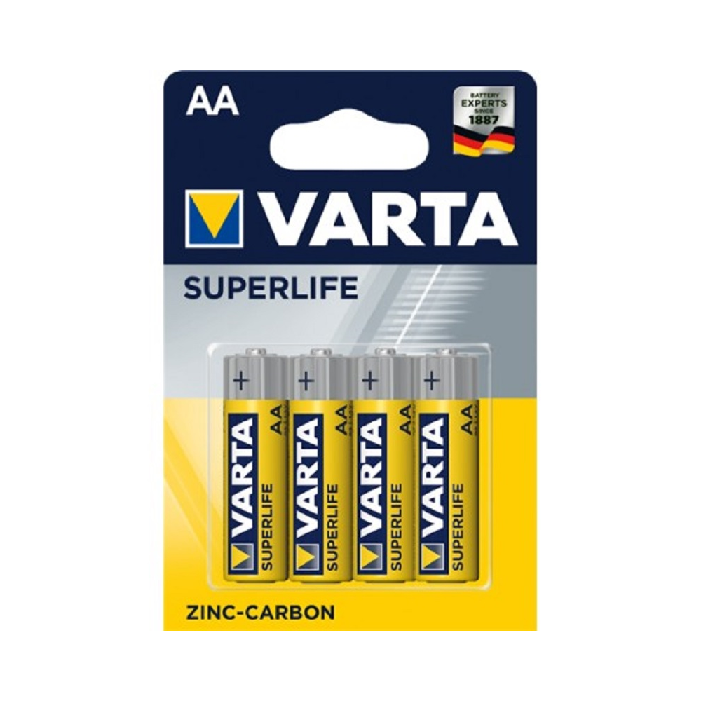 Paquet de 4 piles mini stylet AA Varta zinc charbon 1.5V Superlife