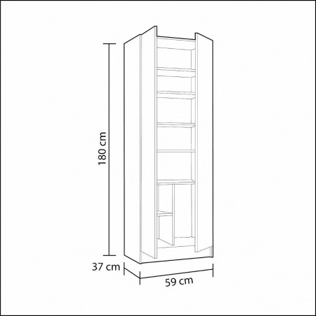 Armoire polyvalente À Colonne avec 2 Portes et 7 Étagères Blanc 59x37x180cm