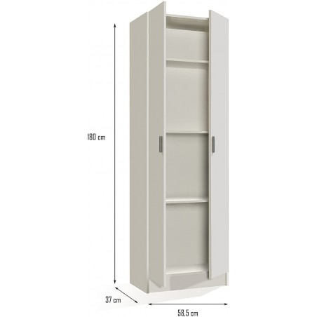 Armoire polyvalente Meuble 2 Portes 4 étagères Blanc en Mélamine 59x37x180cm