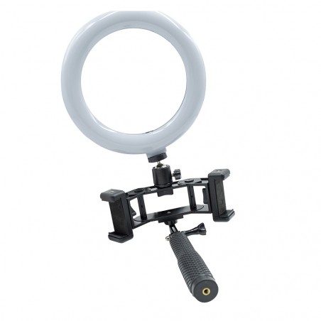 Anneau à selfie LED de 20 cm avec 2 supports pour smartphone 3 modes d'éclairage