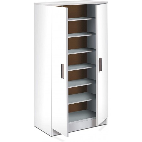 Étagère à Chaussures mobile Armoire 2 Portes 7 Étagères en bois blanc 108x55x36