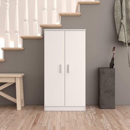 Étagère à Chaussures mobile Armoire 2 Portes 7 Étagères en bois blanc 108x55x36