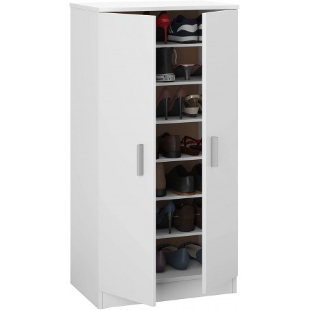 Étagère à Chaussures mobile Armoire 2 Portes 7 Étagères en bois blanc 108x55x36