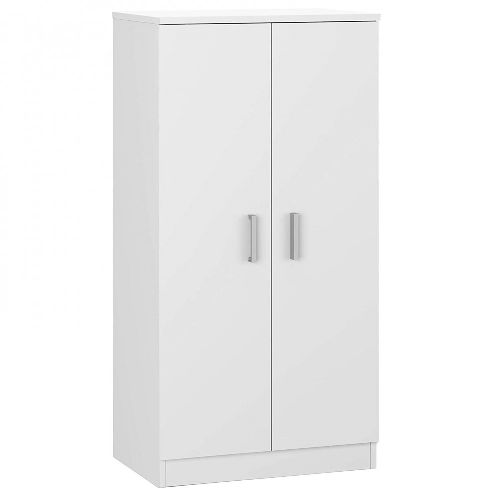 Étagère à Chaussures mobile Armoire 2 Portes 7 Étagères en bois blanc 108x55x36