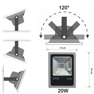 Phare LED couleur RGB 20w support à 120° d’angle et... 2