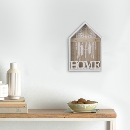 Boîte porte-clés 144305 en bois blanc 20 x 5 x 30 cm avec 3 crochets