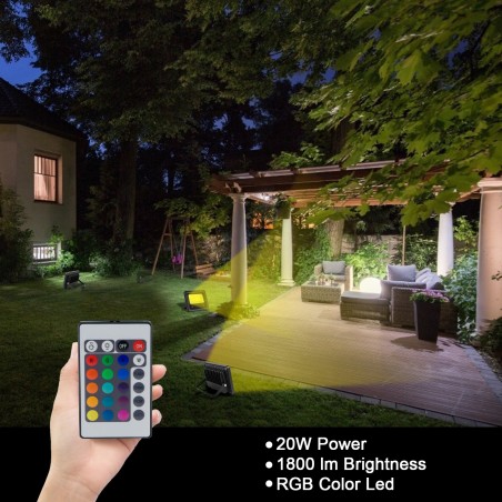Phare led extérieur 20W pour le sol avec télécommande change de couleur RGB