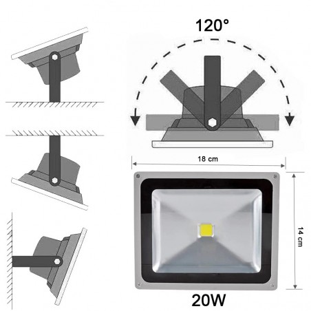 Phare led extérieur 20W pour le sol avec télécommande change de couleur RGB