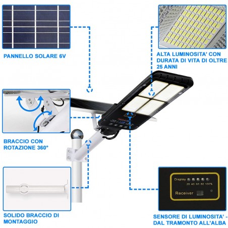 Lampadaire à panneau solaire 294001 capteur de mouvement 400W protection IP67