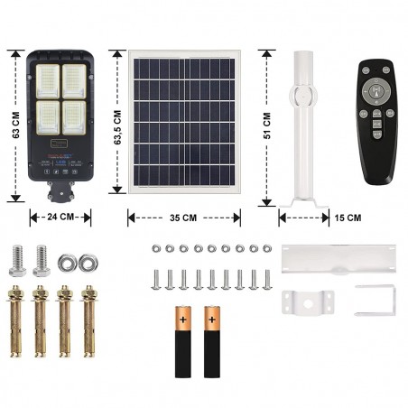 Lampadaire à panneau solaire 294001 capteur de mouvement 400W protection IP67