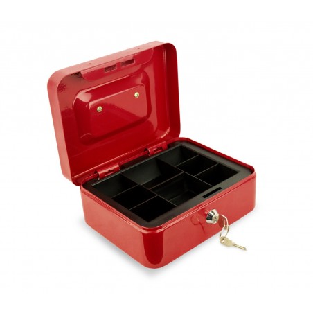 748794 Caisse à monnaie rouge en métal avec serrure 8 compartiments 20x8x16 cm