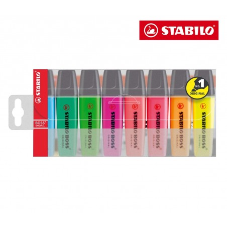 70/8 Pochette 8 surligneurs Boss STABILO pointe 2 - 5 mm couleurs assorties