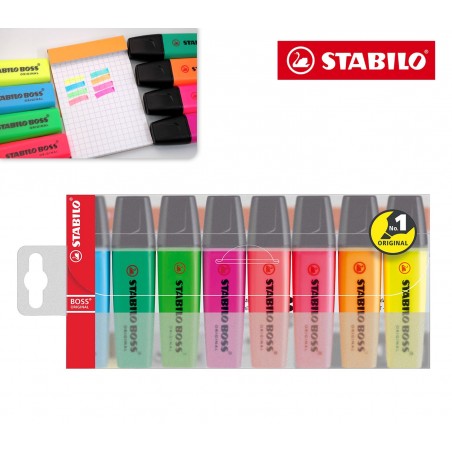 70/8 Pochette 8 surligneurs Boss STABILO pointe 2 - 5 mm couleurs assorties