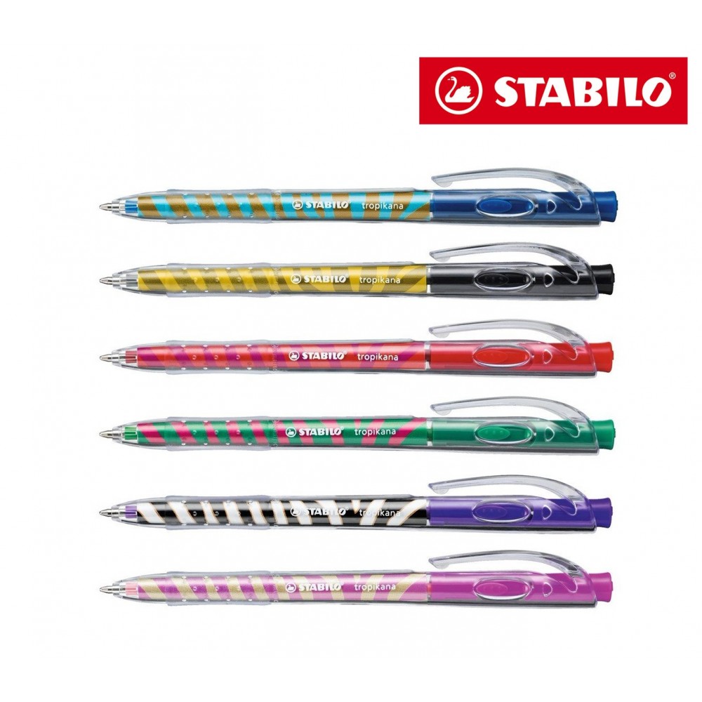 338/6-5 Lot de 6 stylos à bille rétractable Stabilo Tropikana plusieurs couleurs
