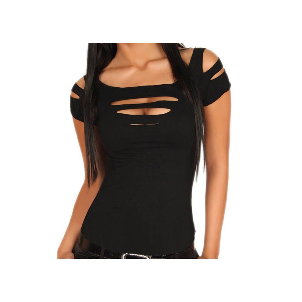 T-shirt manche courte avec détails lacérés au...