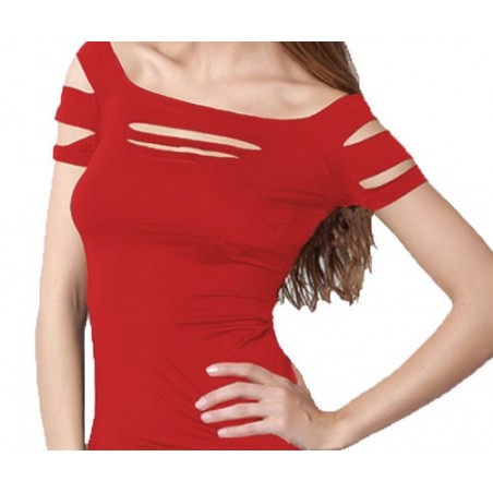 T-shirt manche courte avec détails lacérés au décolleté et aux manches mod Erea